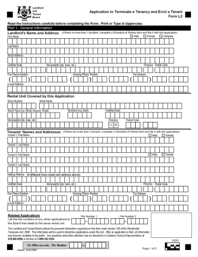 Picture of Ontario Application to Terminate a Tenancy and Evict a Tenant