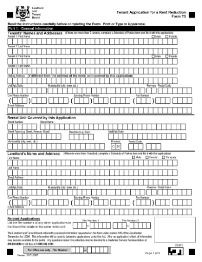 Picture of Ontario Tenant Application for a Rent Reduction