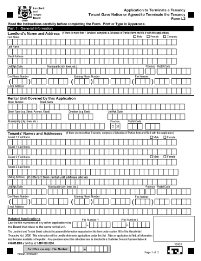 Picture of Ontario Application to Terminate Tenancy Where Tenant Gave Notice