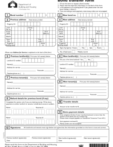 Picture of  Bond Transfer Form | New Zealand