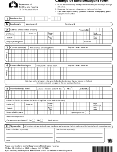 Picture of Change of Landlord or Agent Form | New Zealand