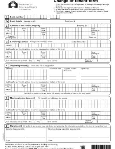 Picture of Change of Tenant Form | New Zealand