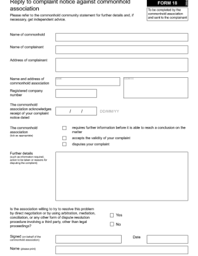 Picture of Reply to Complaint Notice Against Commonhold Association | UK