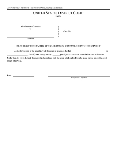 Picture of Record of Number of Grand Jurors Concurring in Indictment (USA)