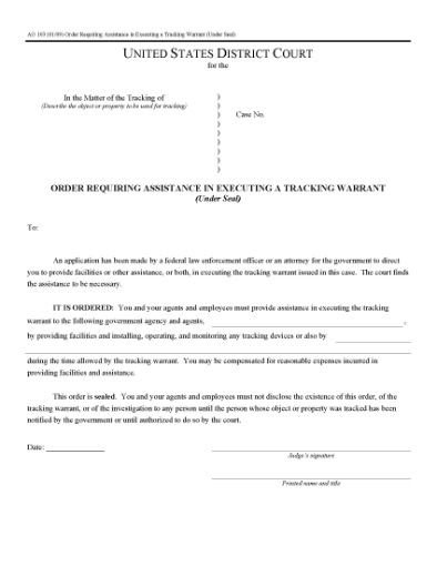 Picture of Order Requiring Assistance in Executing Tracking Warrant (USA)