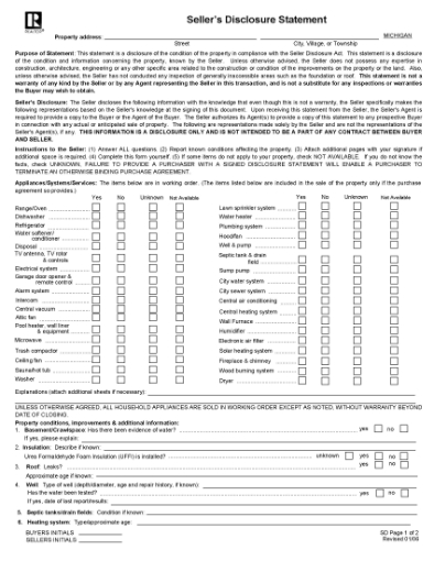 Picture of Michigan Seller's Disclosure Statement