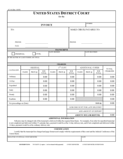 Picture of Invoice for Court Case Transcripts (USA)