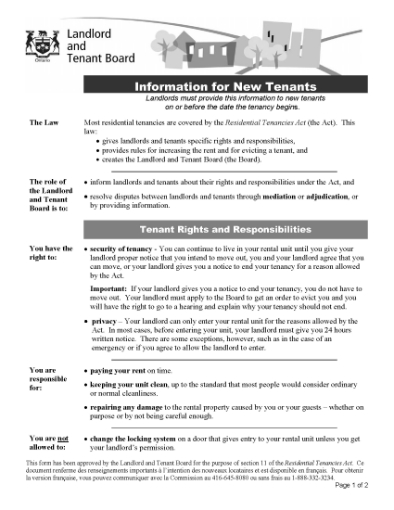 Picture of Ontario Information for New Tenants