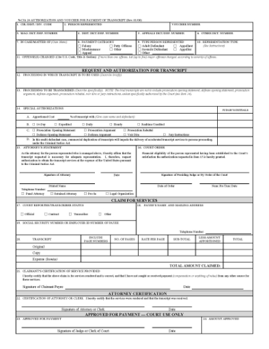 Picture of Authorization and Voucher for Payment of Transcript (USA)