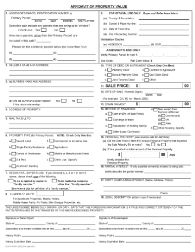 Picture of Arizona Affidavit of Property Value