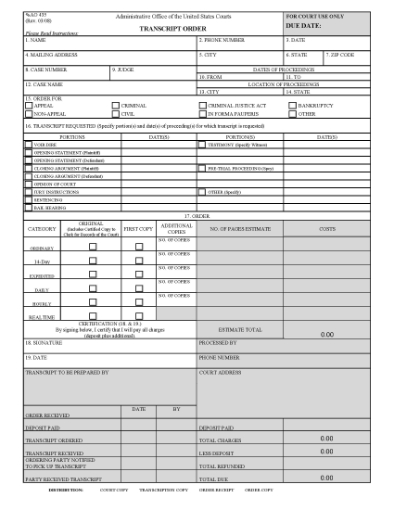 Picture of Court Transcript Order | USA