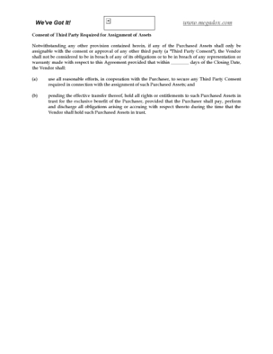 Picture of Third Party Consent Clause for Asset Purchase Agreement