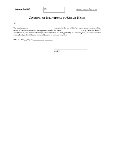 Picture of Consent of Individual to Use of Name