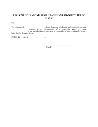 Picture of Consent of Trade Mark or Trade Name Owner to Use of Name | Canada