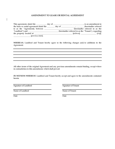 Picture of Amendment to Lease or Rental Agreement