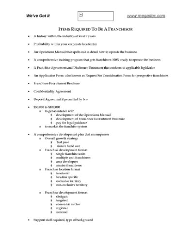 Picture of Checklist of Franchisor Requirements