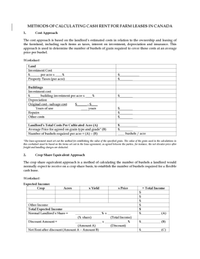 Picture of Canada Methods of Calculating Cash Rent for Farm Leases