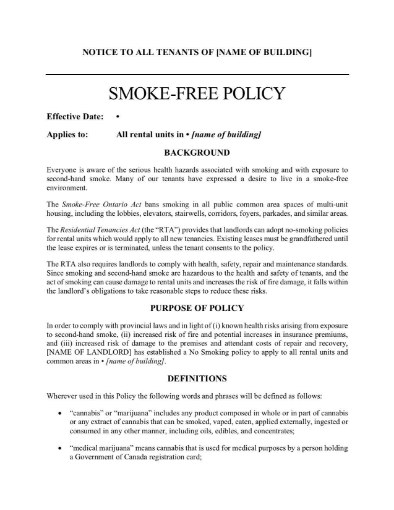 Ontario smoke free policy