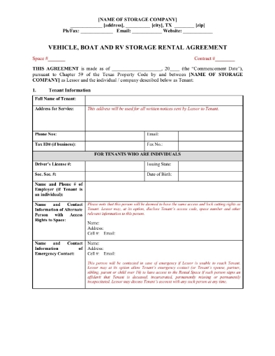 vehicle storage contract