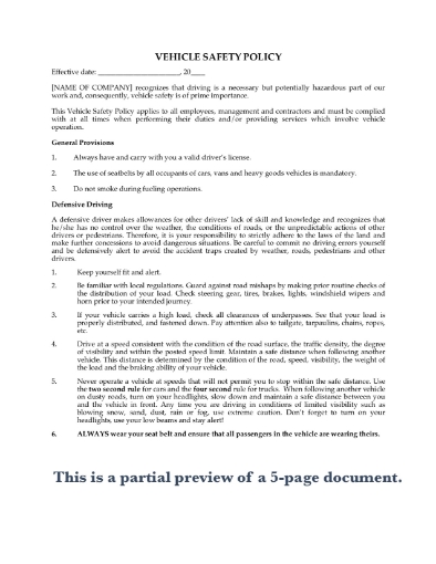 Picture of Vehicle Safety Policy for Commercial Carriers