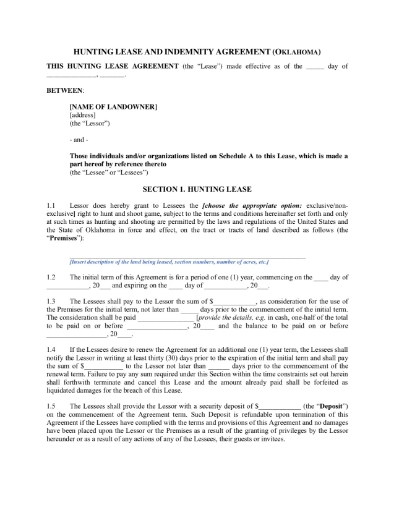 Picture of Oklahoma Hunting Lease Agreement