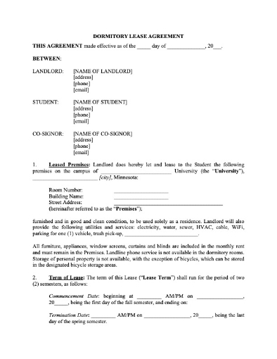 minnesota dormitory lease agreement