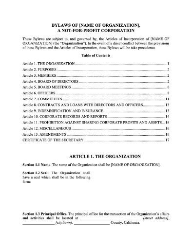 Picture of California Bylaws for Public Benefit NonProfit Corporation