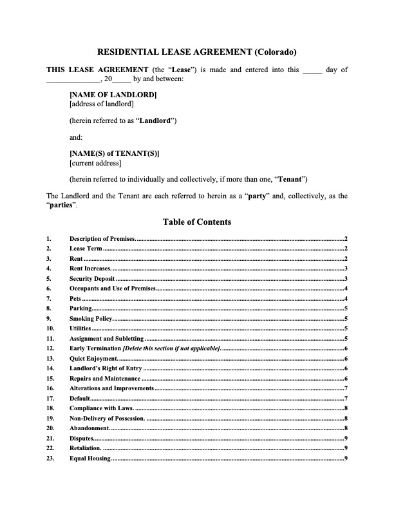 Picture of Colorado Fixed Term Residential Lease Agreement