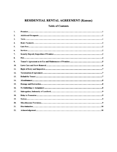 Picture of Kansas Residential Rental Agreement