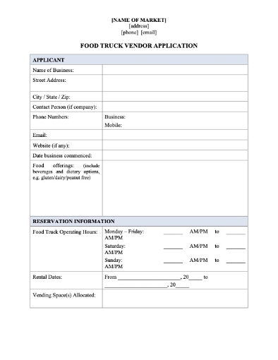 Picture of Food Truck Vendor Application for Market